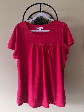 Kim Rogers Hot Pink Eyelet Flutter Sleeve Tee